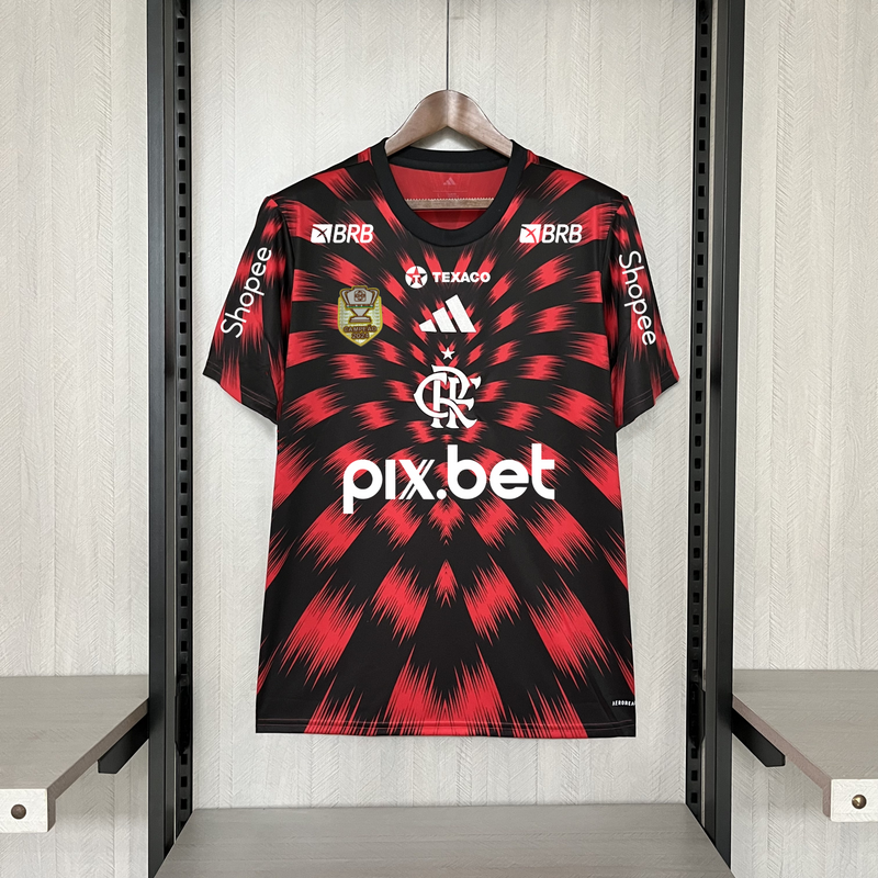 Camisa Oficial do CR Flamengo 25/26 Pré Jogo - Pacth Campeão e Completa com Patrocínios