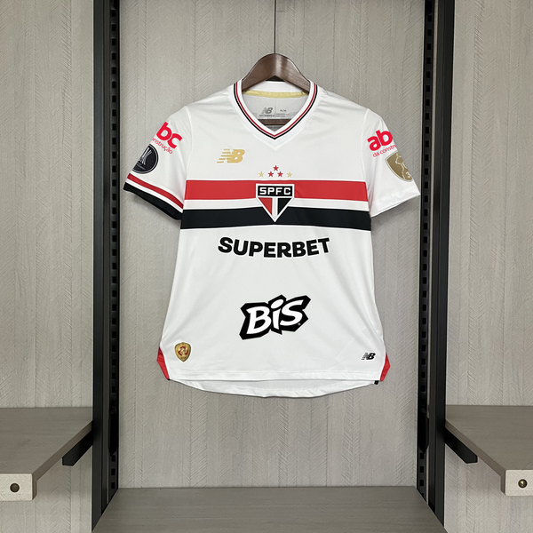 Camisa Feminina Oficial do São Paulo 25/26 Baby Look completa com Patrocínios - Libertadores